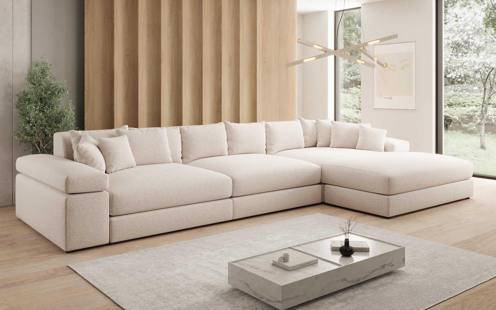 Designer sofa Bernardo L Maxi with wide ottoman in textured fabric