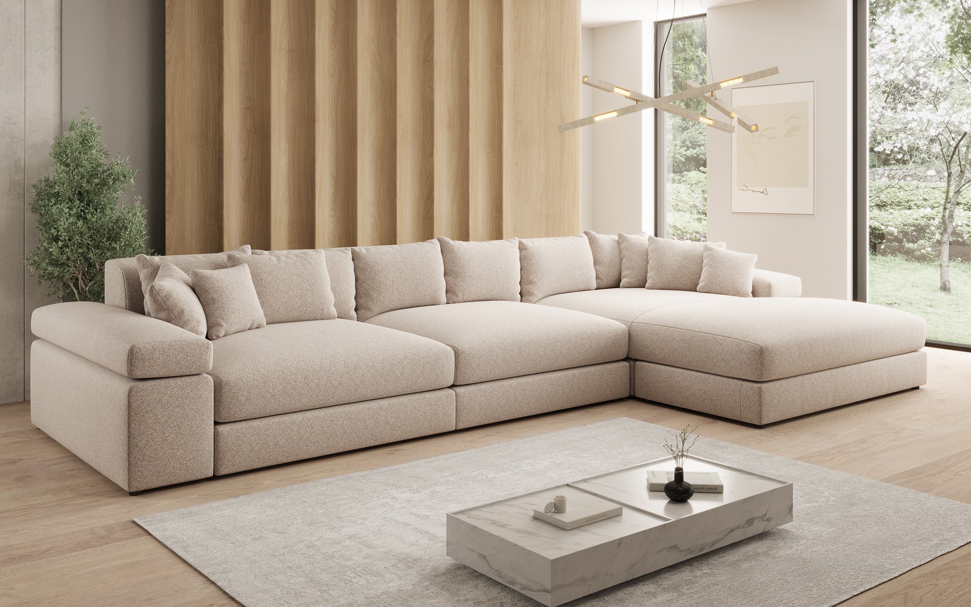 Designer sofa Bernardo L Maxi with wide ottoman in textured fabric