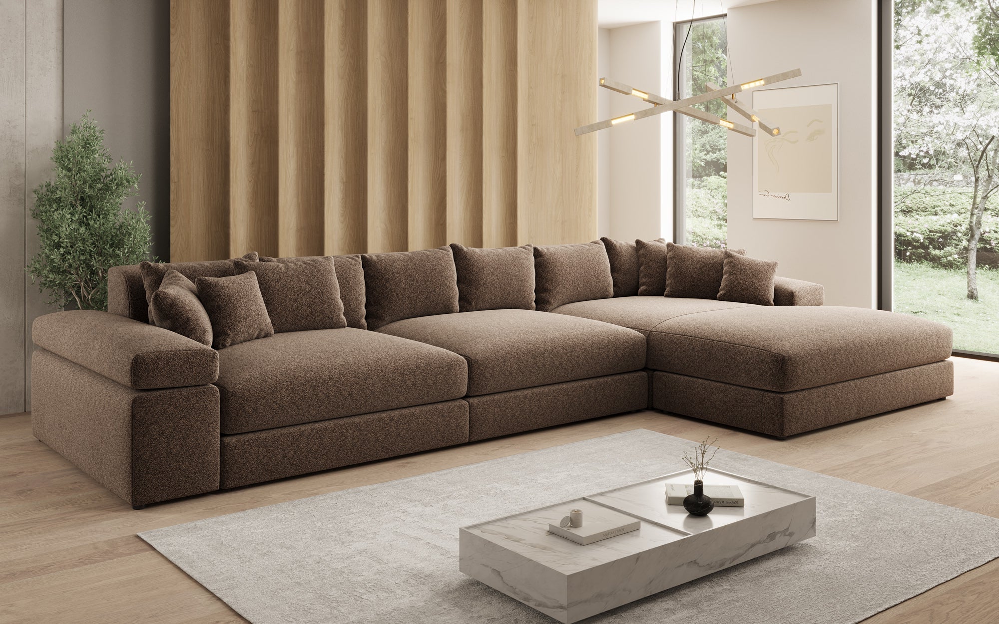Designer sofa Bernardo L Maxi with wide ottoman in textured fabric