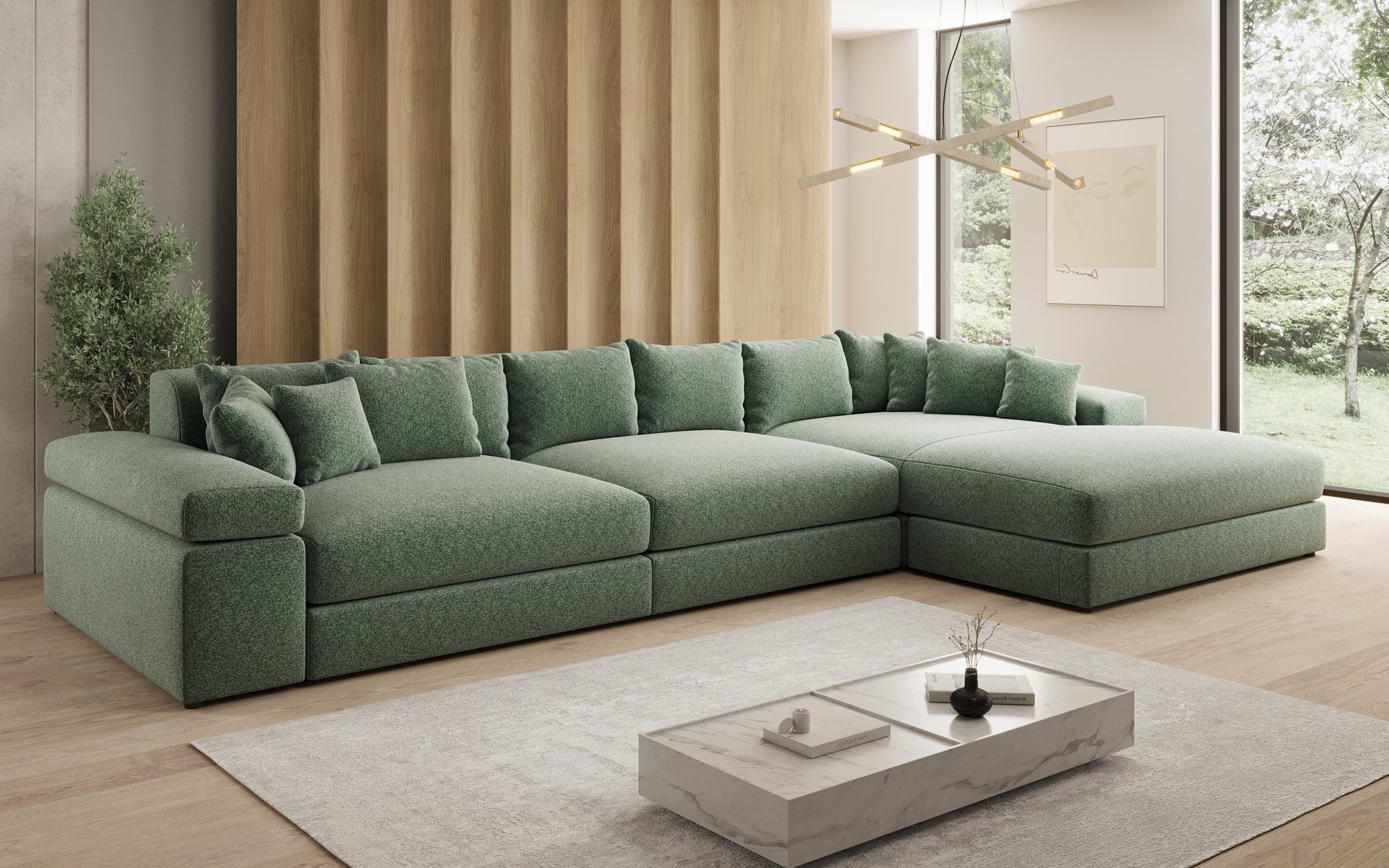 Designer sofa Bernardo L Maxi with wide ottoman in textured fabric