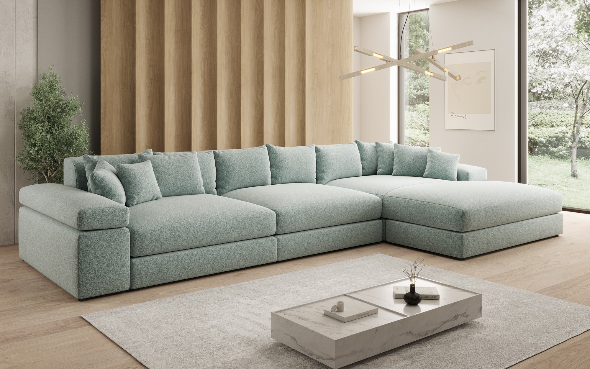 Designer sofa Bernardo L Maxi with wide ottoman in textured fabric