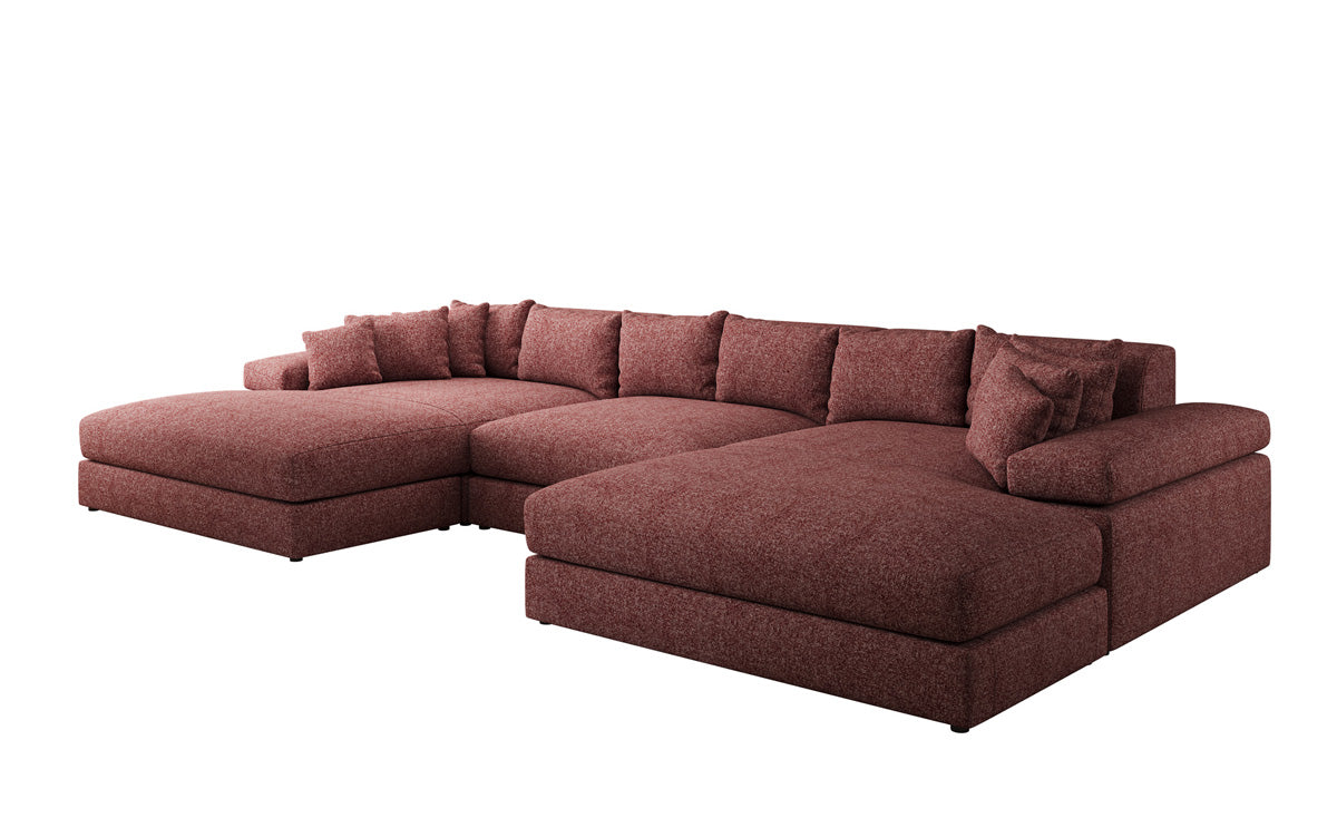 Designer Sofa Bernardo U mit breiter Ottomane in Strukturstoff