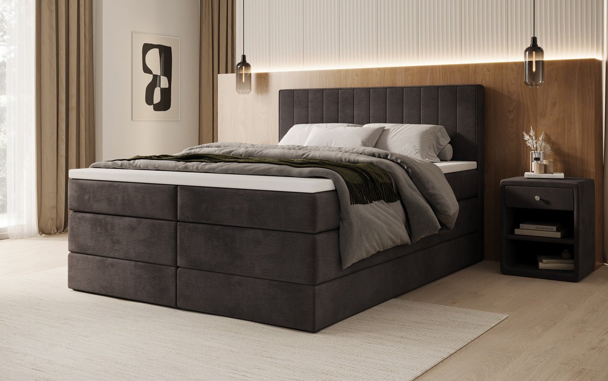 Box spring bed Avera with storage in velvet
