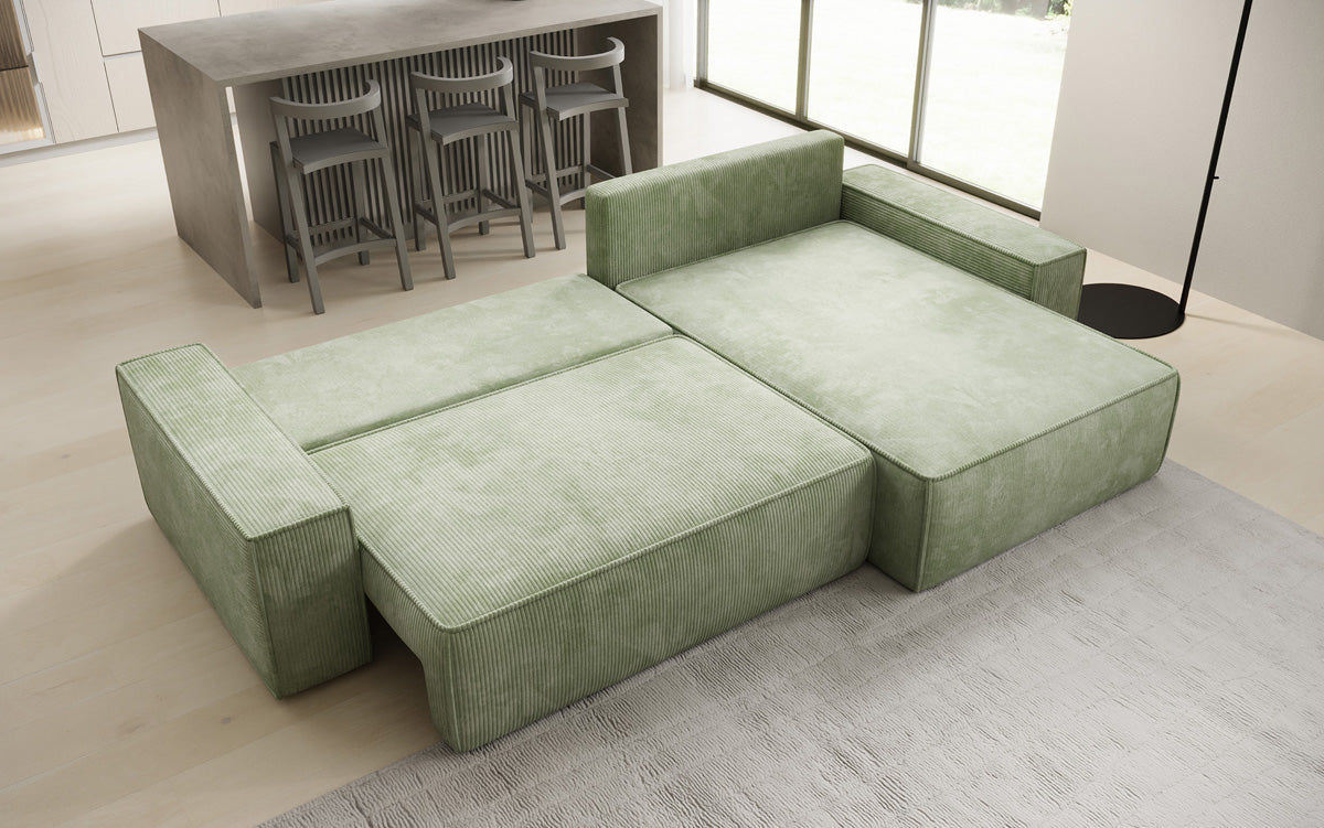 Designer Ecksofa Lunaro mit Schlaf- und Klappfunktion in Cord