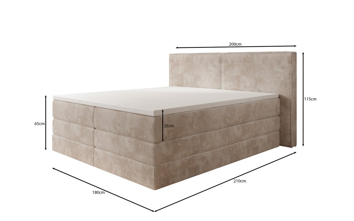 Box spring bed Ophelia with lift-up storage in Corduroy