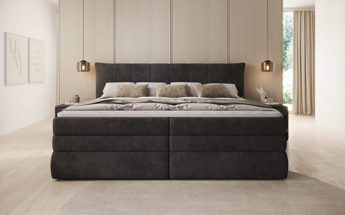 Familien Boxspringbett Stella in 220/240x200 mit Stauraum in Cord