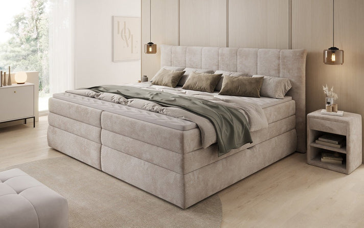 Family Box Spring Bed Stella in 220/240x200 with Storage in Corduroy