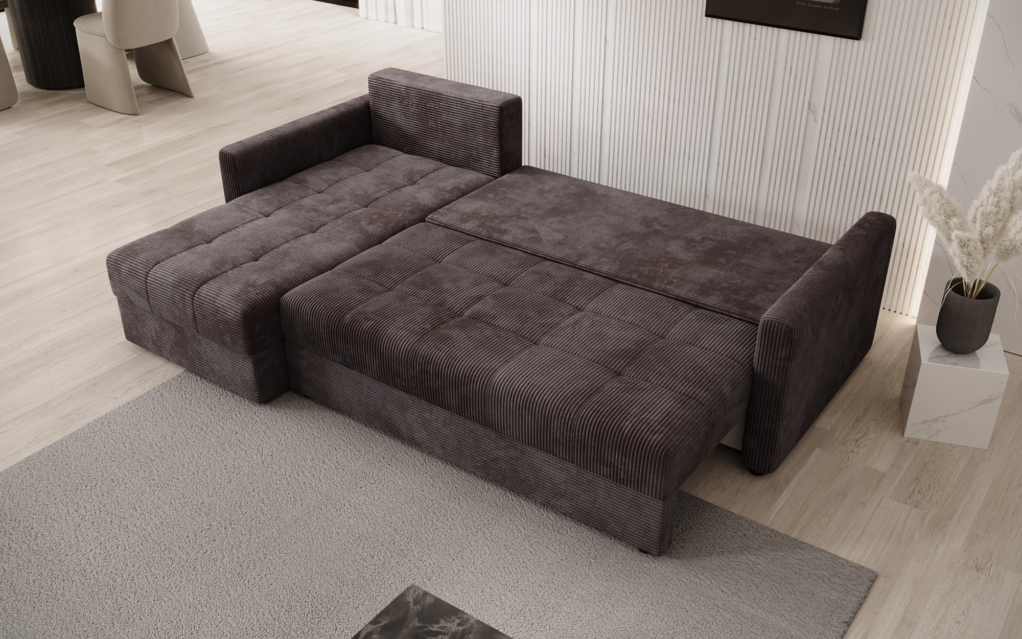 Designersofas Roma aus Cord mat Schloof- a Klappfunktioun