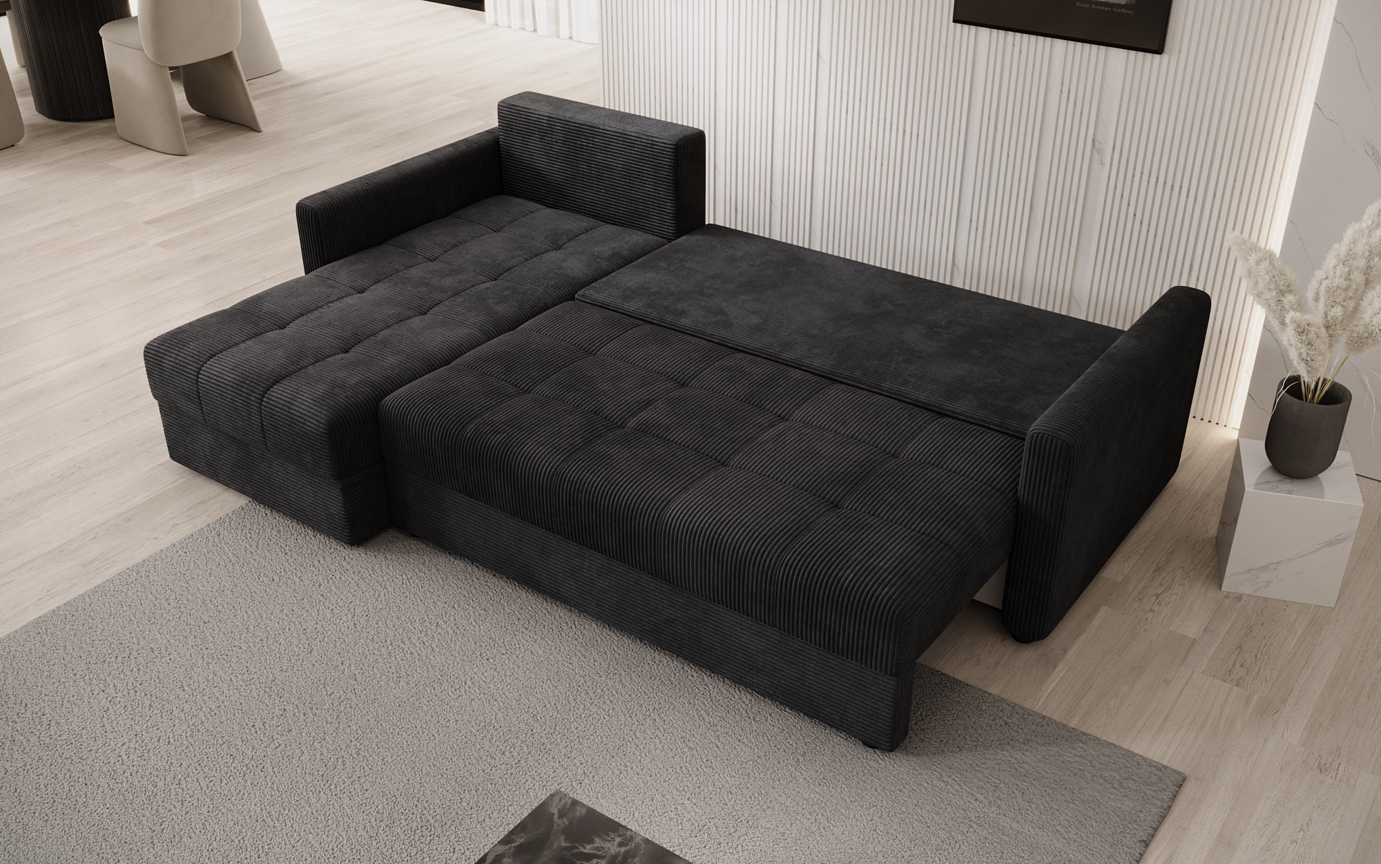 Designersofas Roma aus Cord mat Schloof- a Klappfunktioun