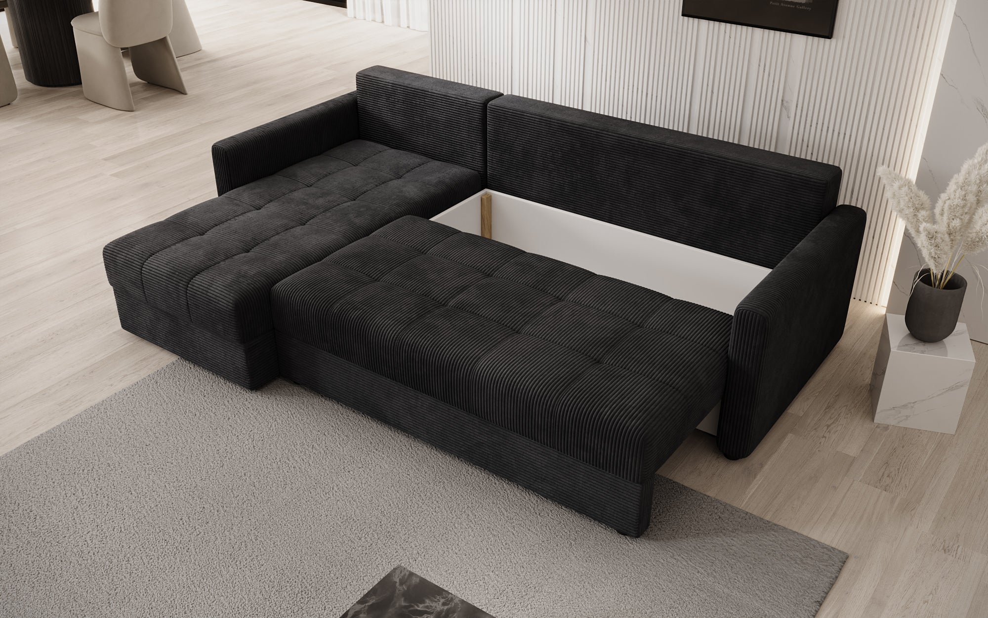 Designersofas Roma aus Cord mat Schloof- a Klappfunktioun