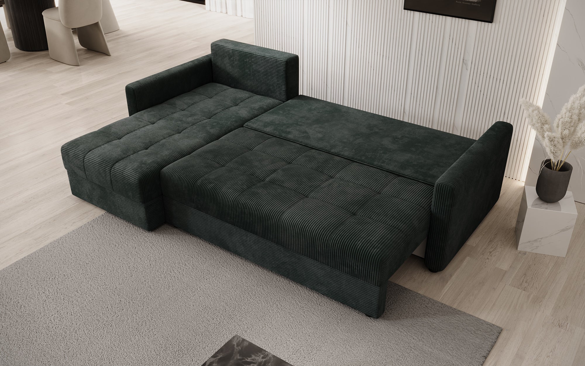 Designersofas Roma aus Cord mat Schloof- a Klappfunktioun