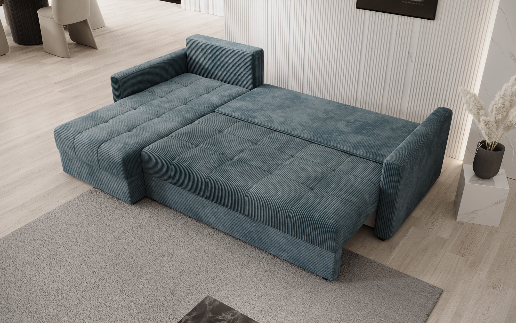 Designersofas Roma aus Cord mat Schloof- a Klappfunktioun