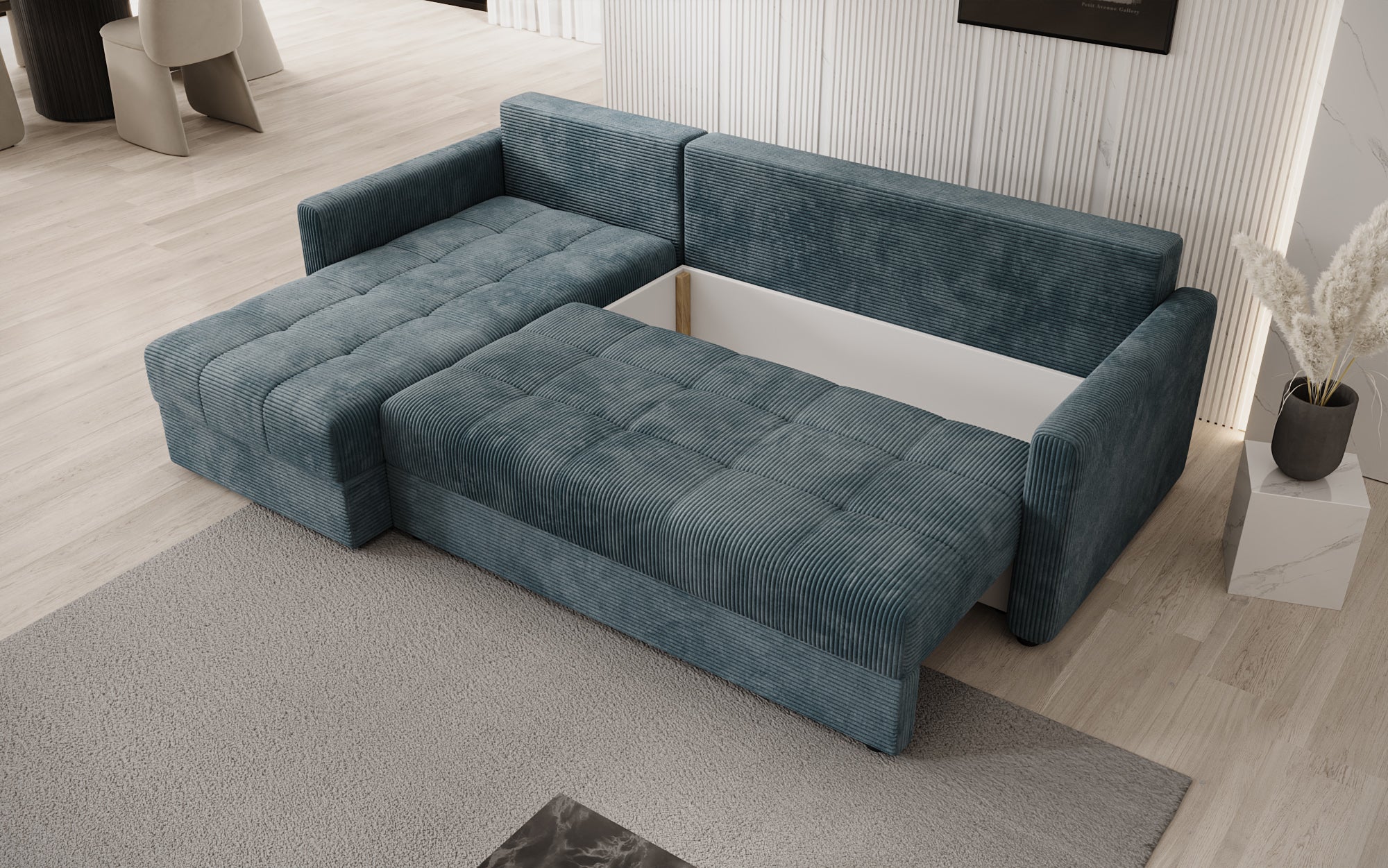 Designersofas Roma aus Cord mat Schloof- a Klappfunktioun