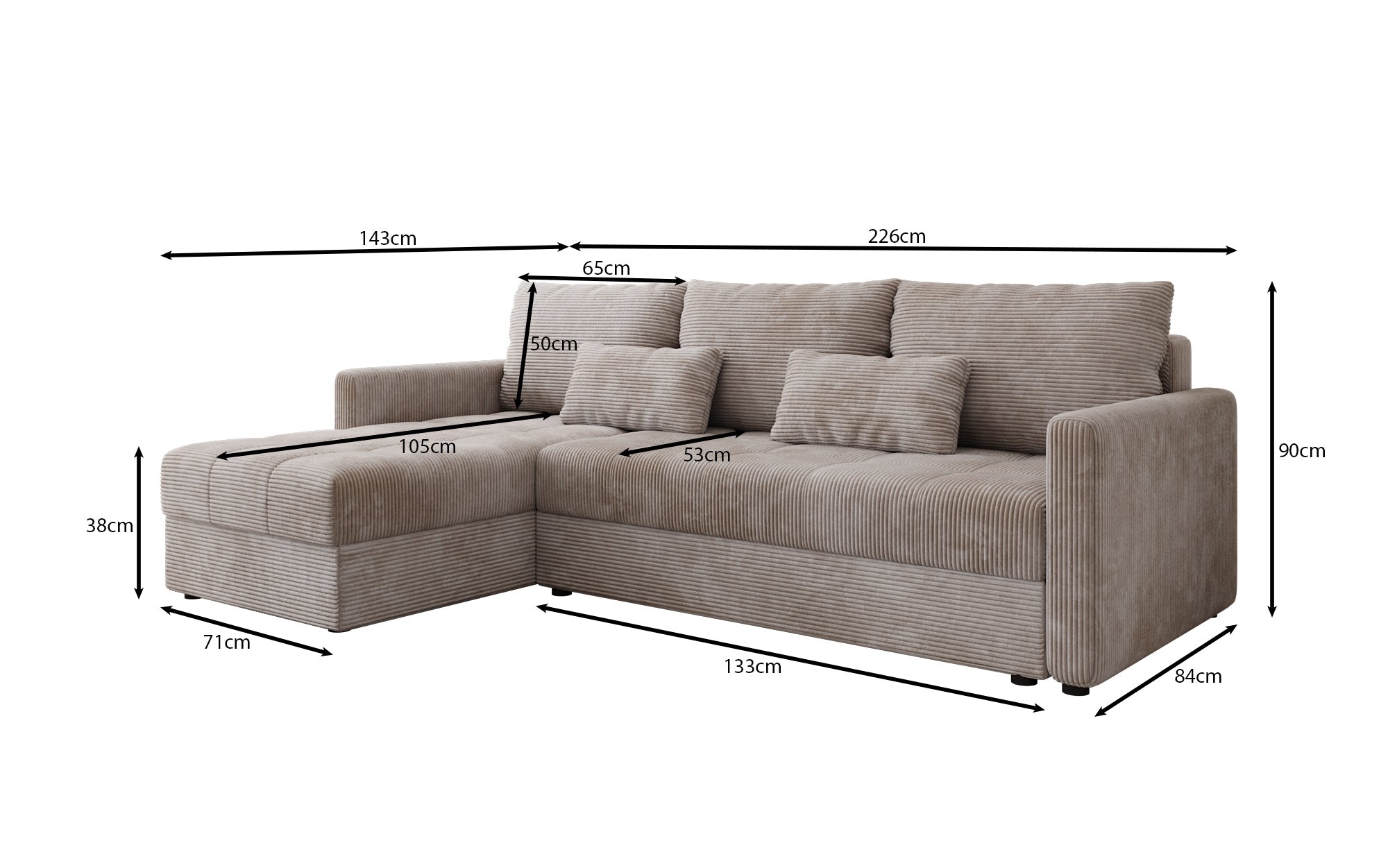 Designersofas Roma aus Cord mat Schloof- a Klappfunktioun