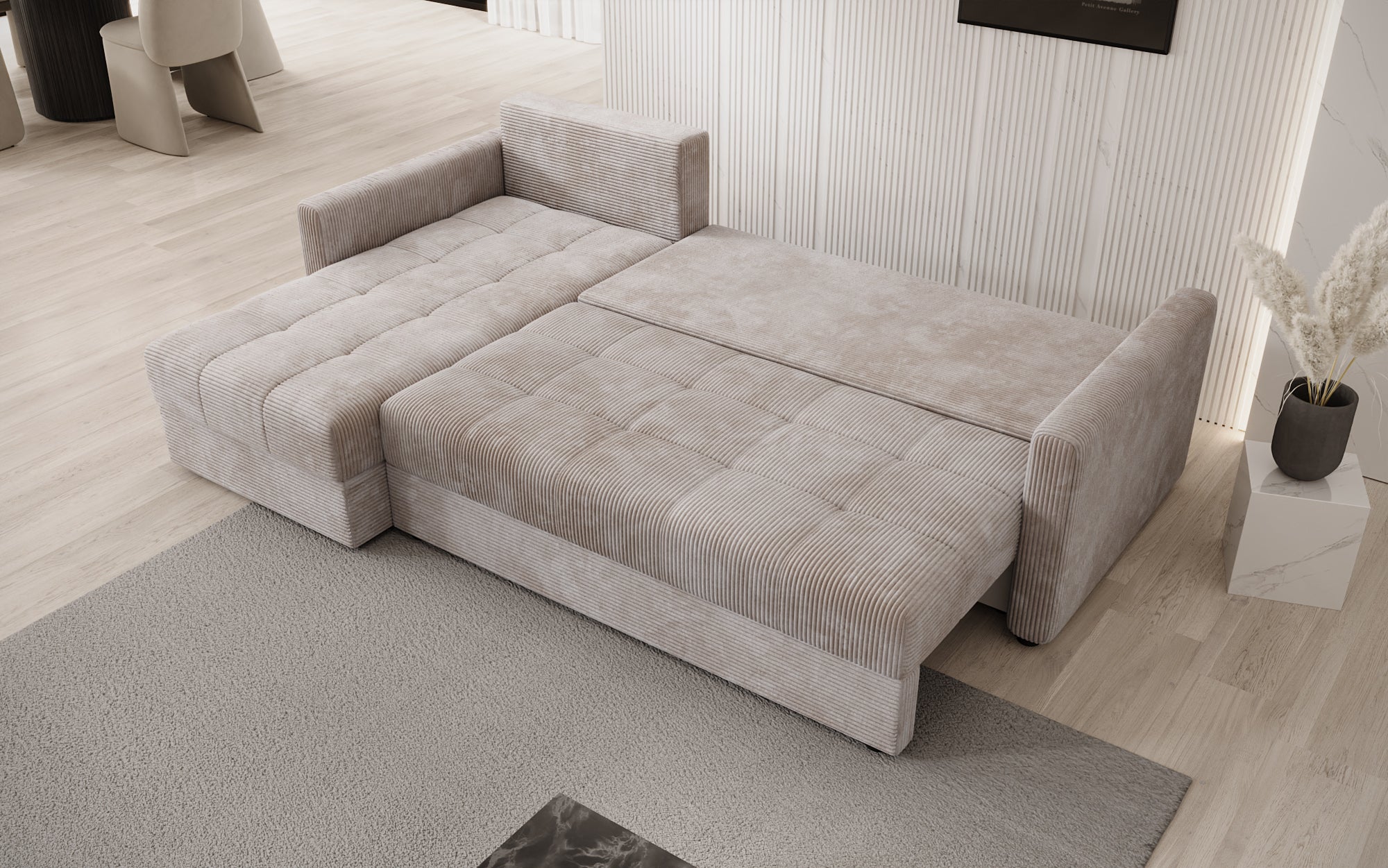 Designersofas Roma aus Cord mat Schloof- a Klappfunktioun