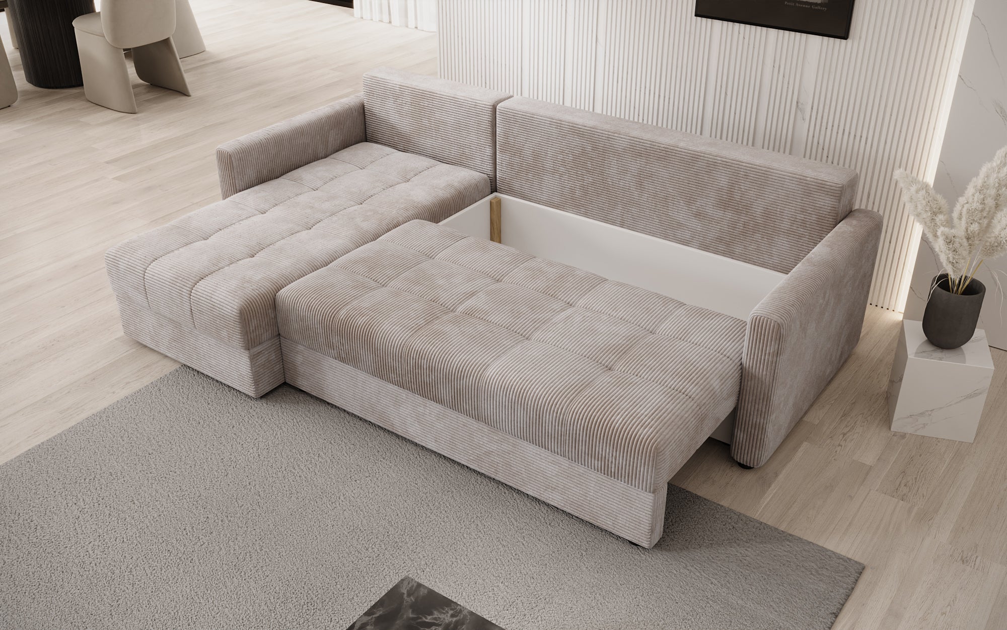 Designersofas Roma aus Cord mat Schloof- a Klappfunktioun