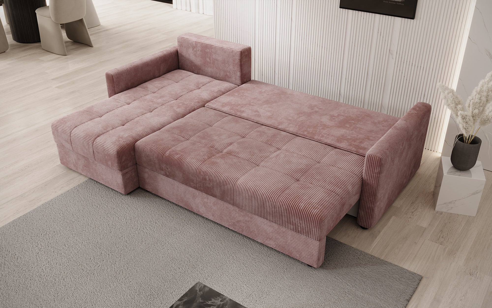 Designersofas Roma aus Cord mat Schloof- a Klappfunktioun