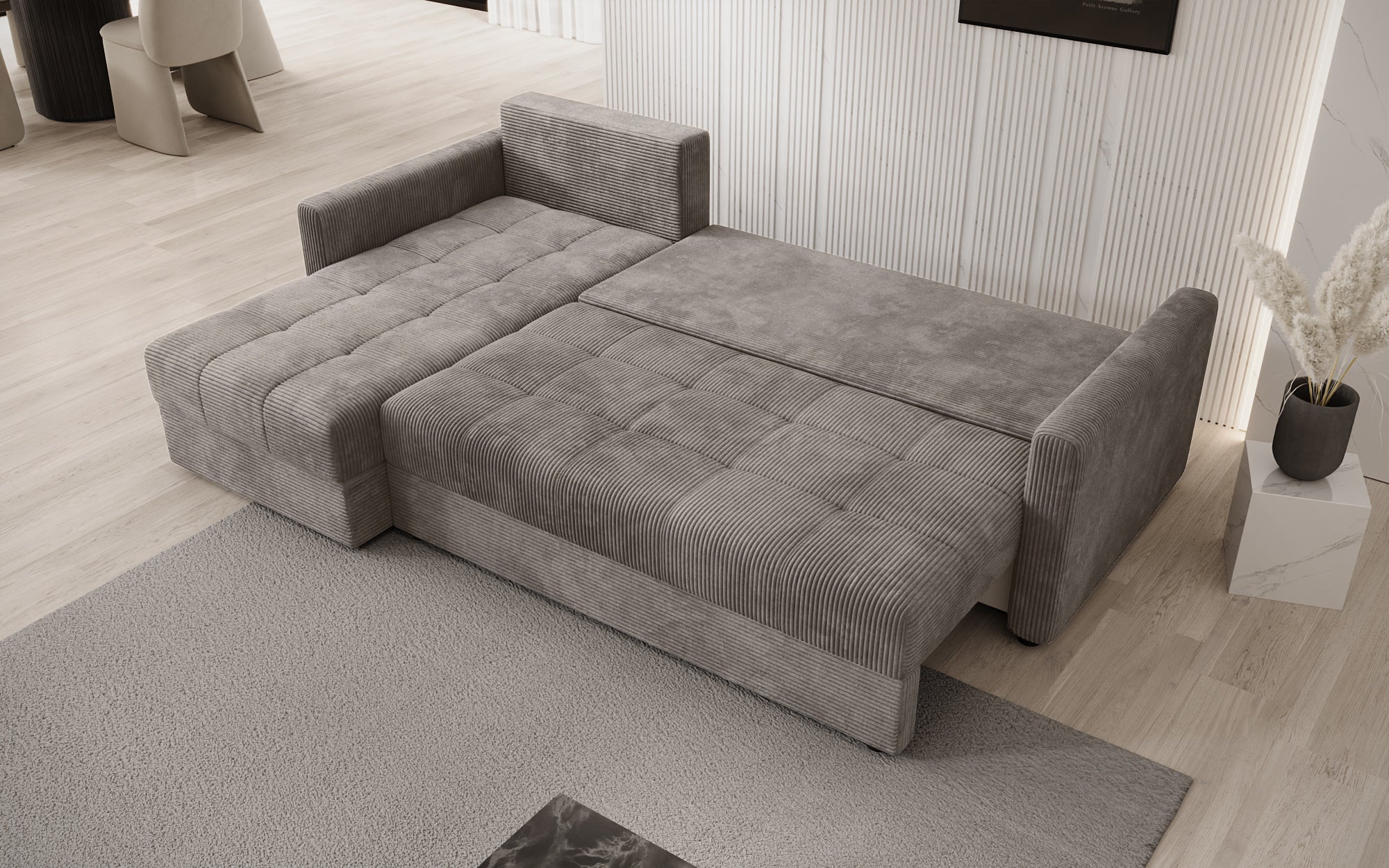 Designersofas Roma aus Cord mat Schloof- a Klappfunktioun