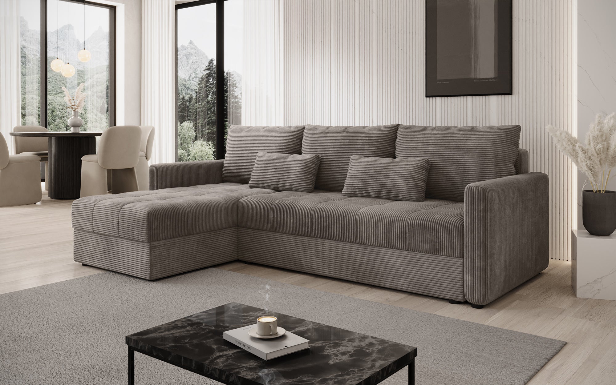 Designersofas Roma aus Cord mat Schloof- a Klappfunktioun
