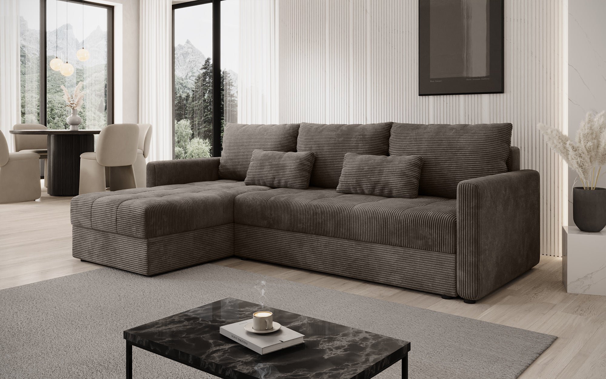 Designersofas Roma aus Cord mat Schloof- a Klappfunktioun