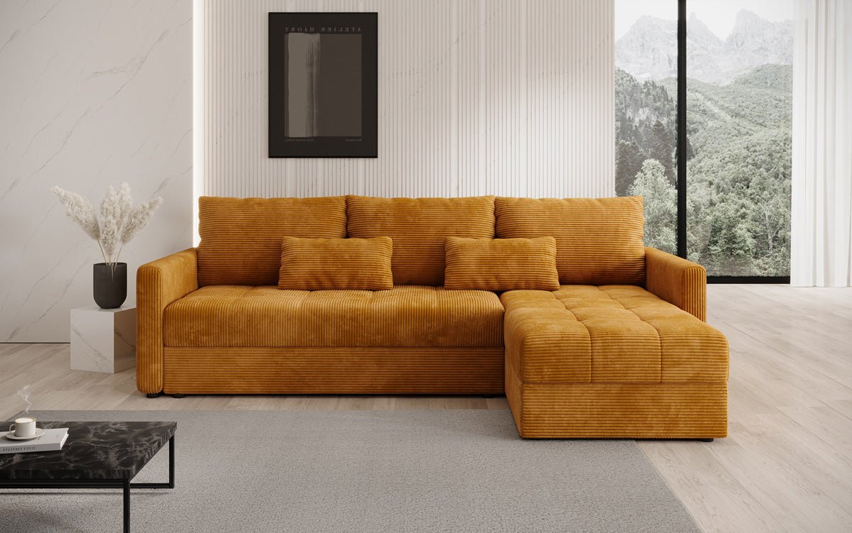 Designersofas Roma aus Cord mat Schloof- a Klappfunktioun
