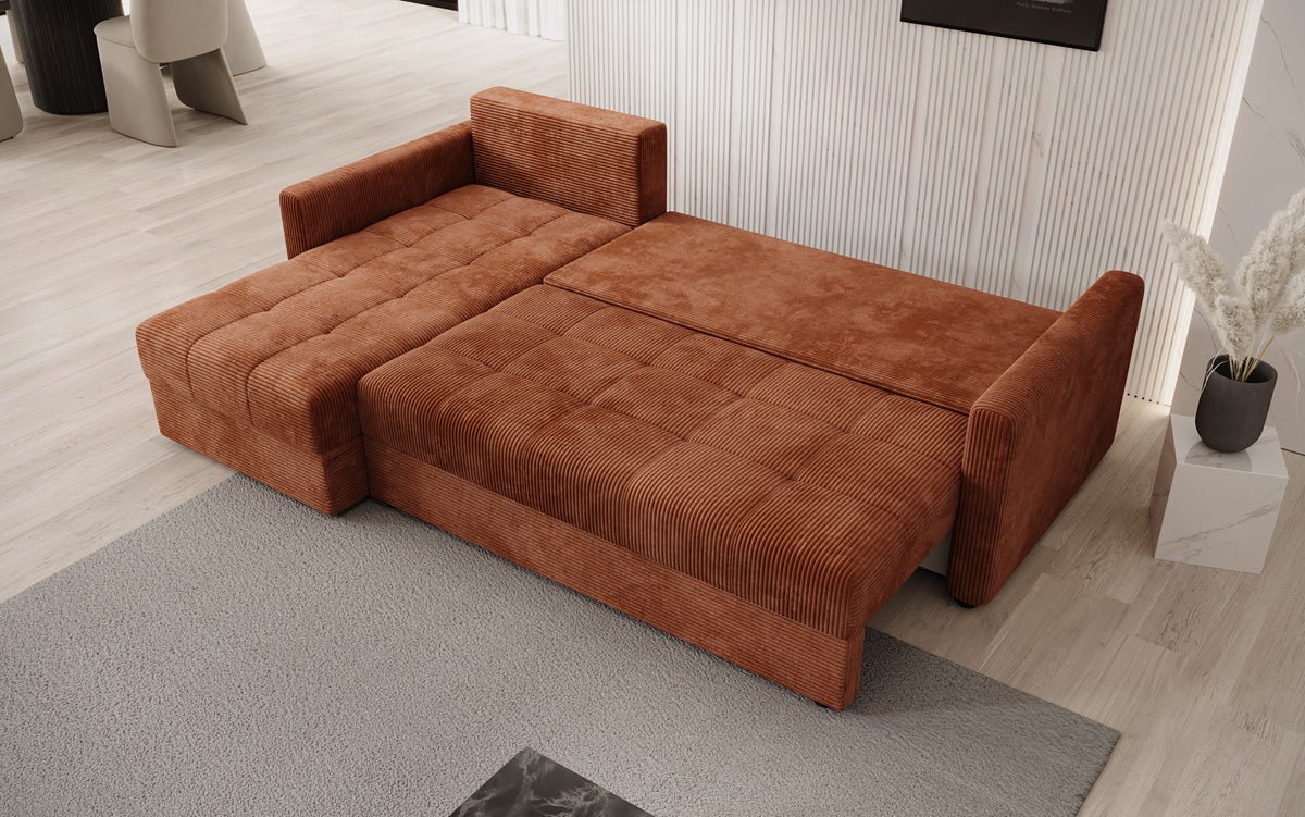 Designersofas Roma aus Cord mat Schloof- a Klappfunktioun