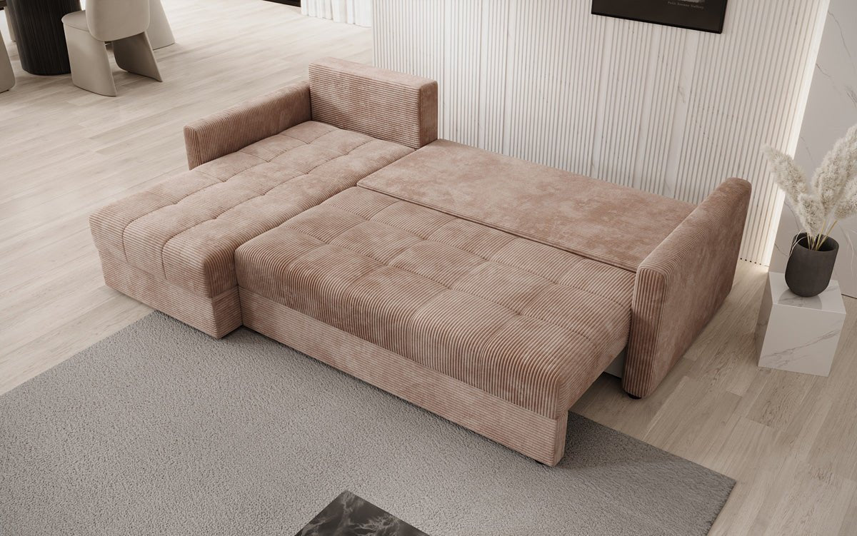 Designersofas Roma aus Cord mat Schloof- a Klappfunktioun