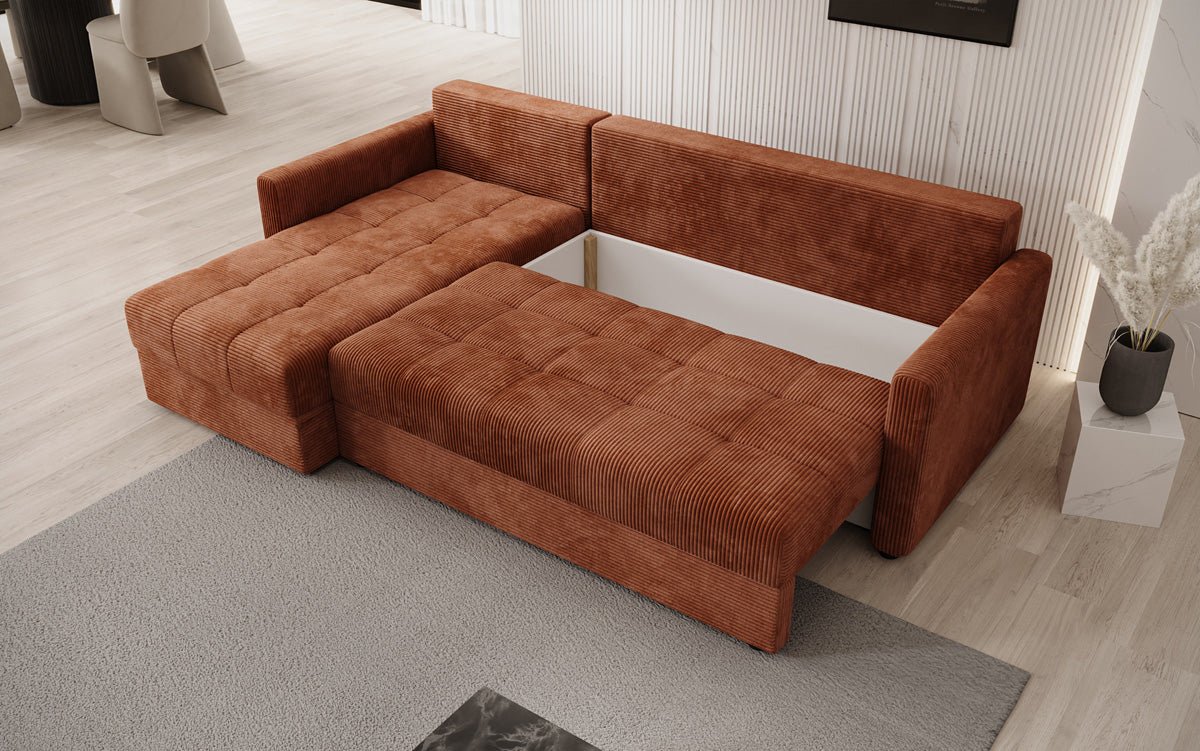 Designersofas Roma aus Cord mat Schloof- a Klappfunktioun