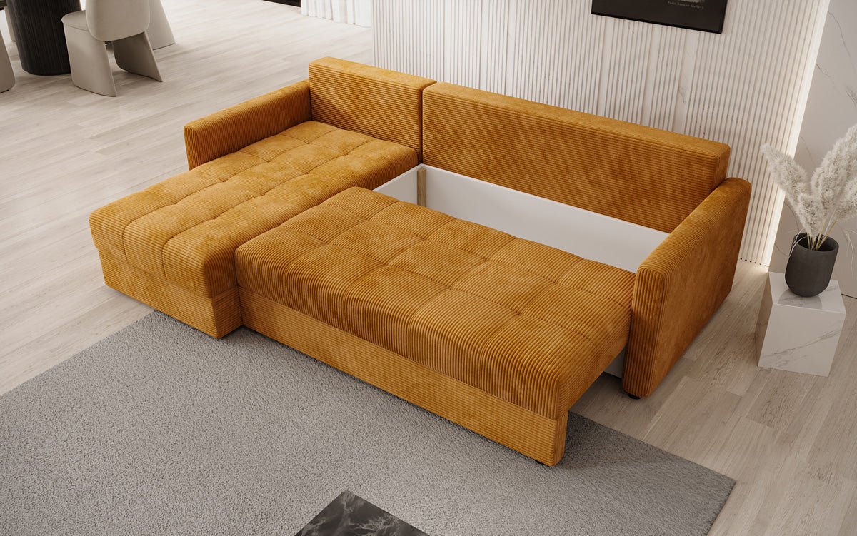 Designersofas Roma aus Cord mat Schloof- a Klappfunktioun