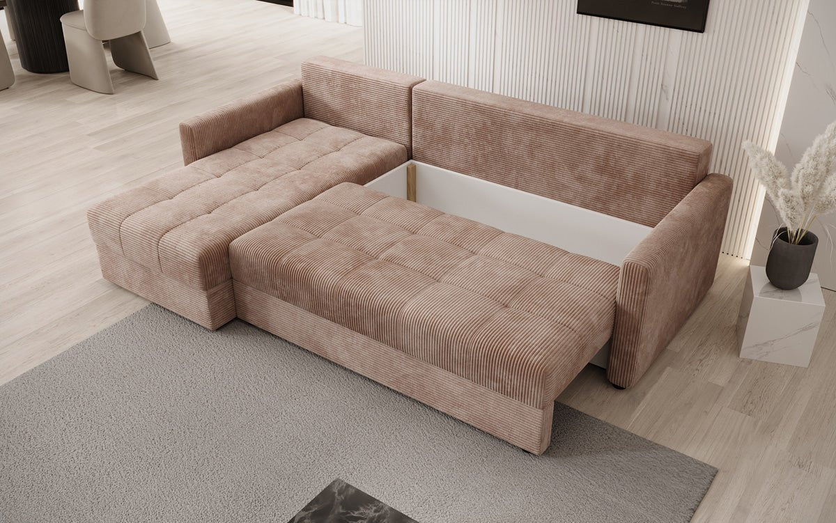 Designersofas Roma aus Cord mat Schloof- a Klappfunktioun