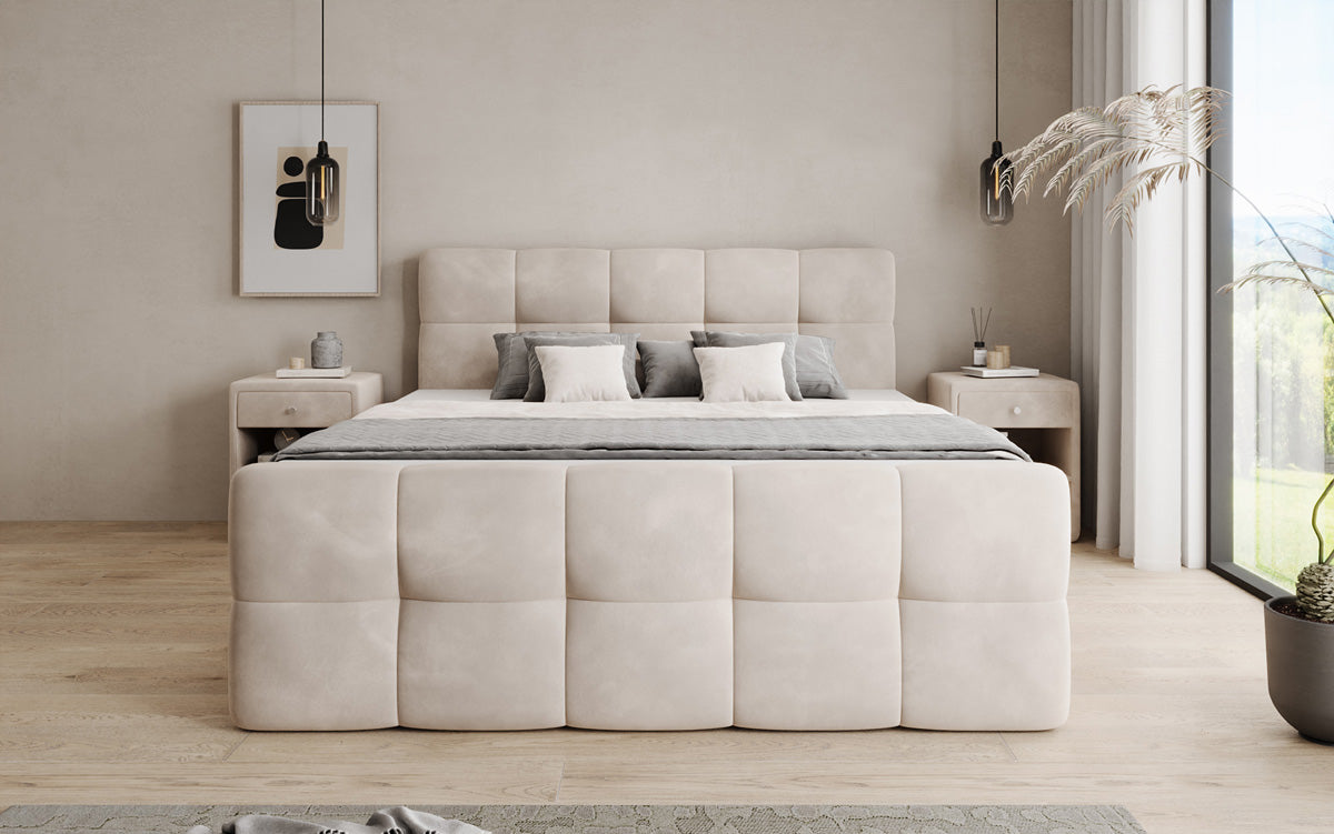 Lit boxspring Cozy Velours avec espace de rangement