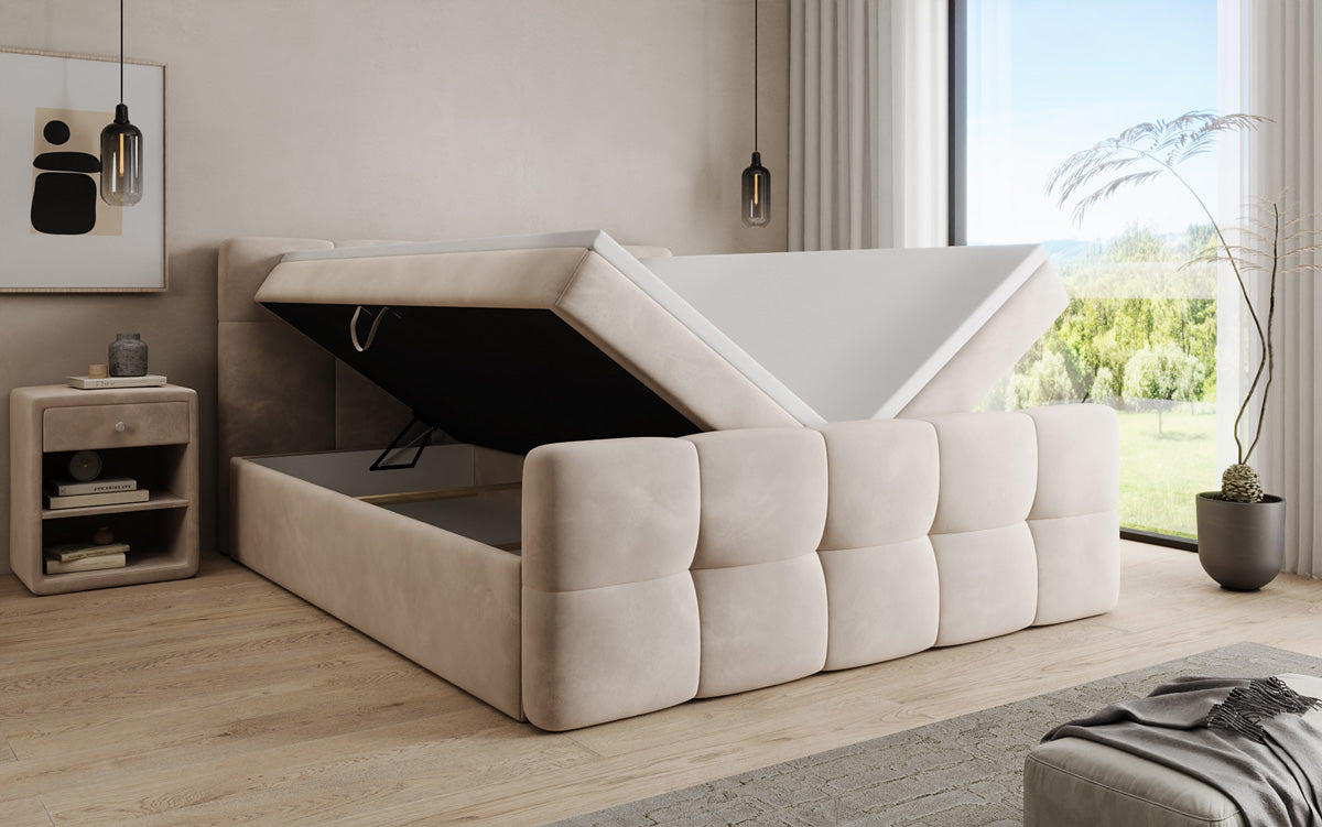 Lit boxspring Cozy Velours avec espace de rangement