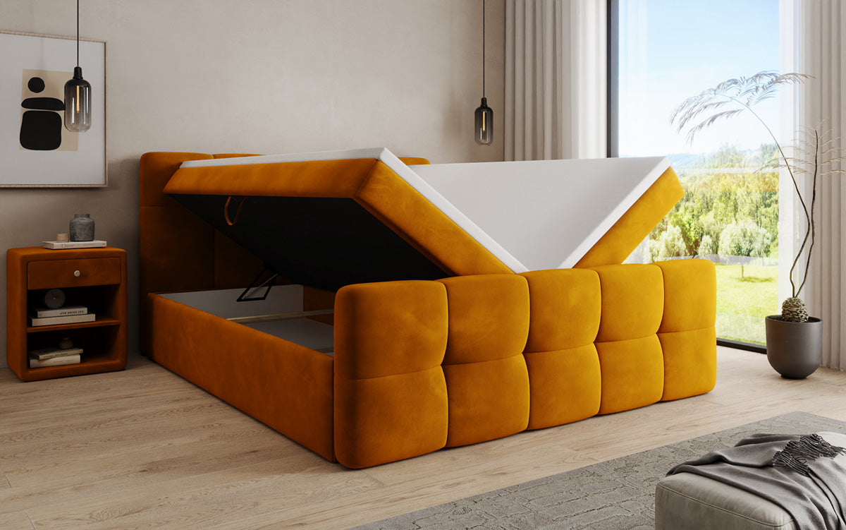Lit boxspring Cozy Velours avec espace de rangement