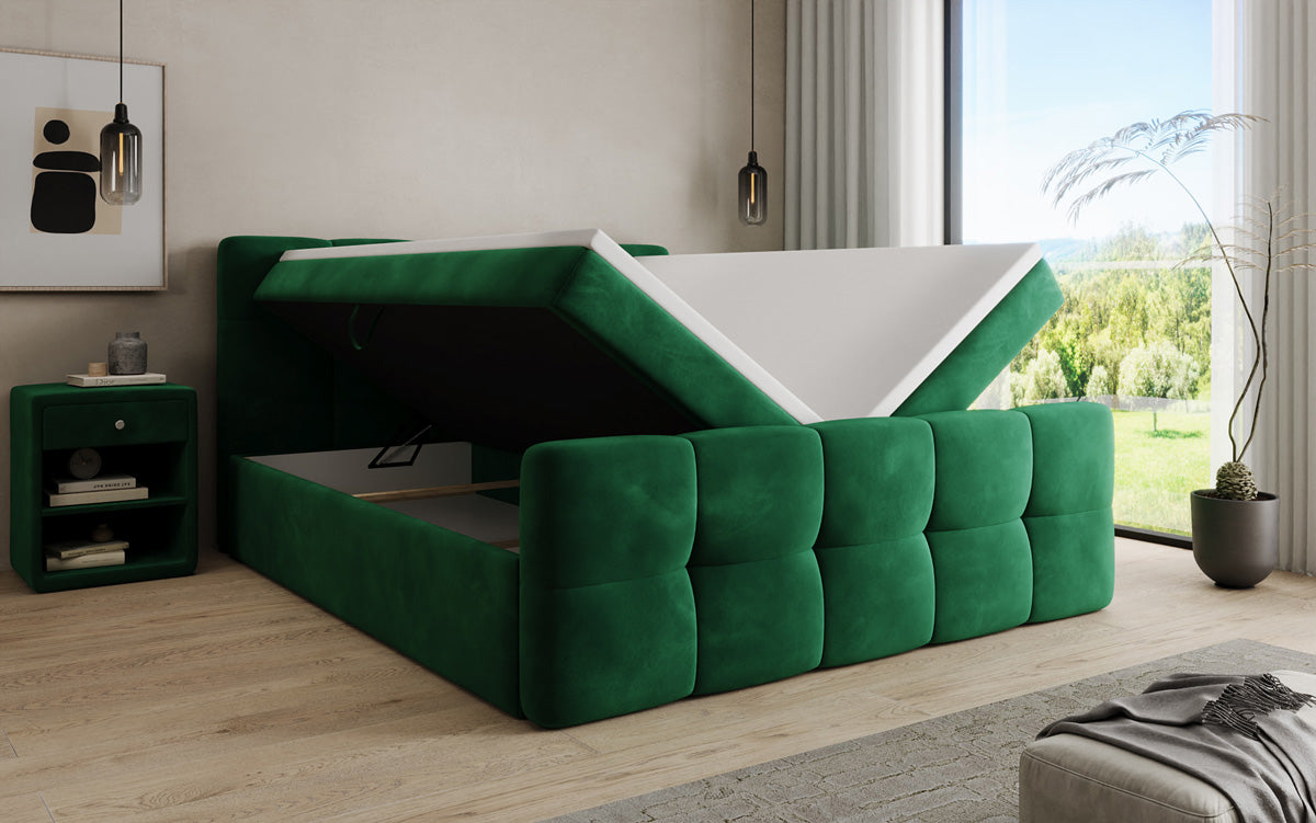 Lit boxspring Cozy Velours avec espace de rangement