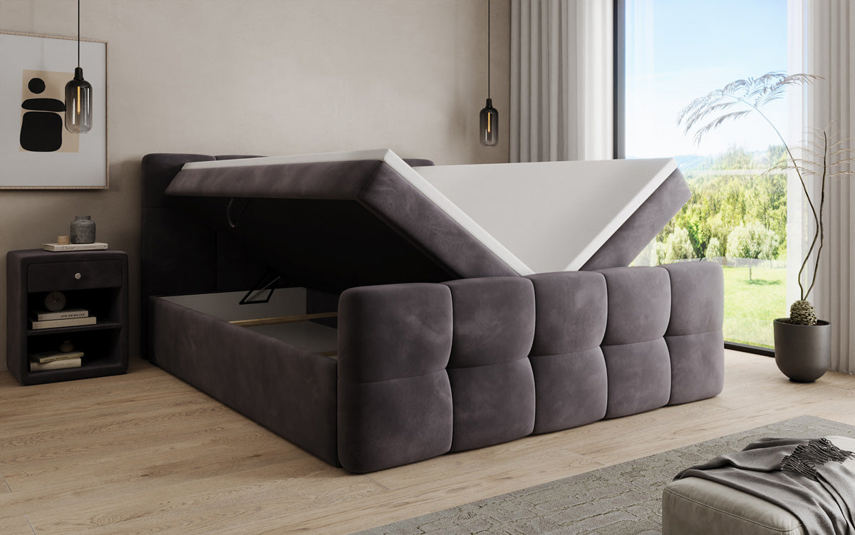 Lit boxspring Cozy Velours avec espace de rangement