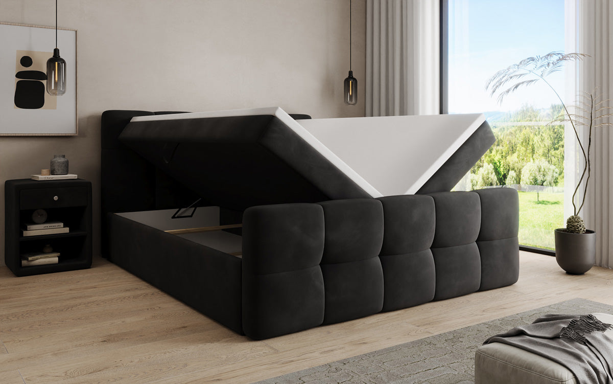 Lit boxspring Cozy Velours avec espace de rangement