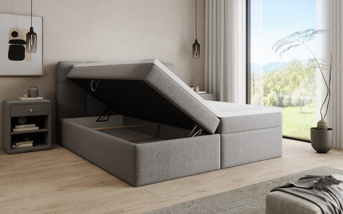 Boxspringbett Cozy II in Teddy Bouclé mit Stauraum