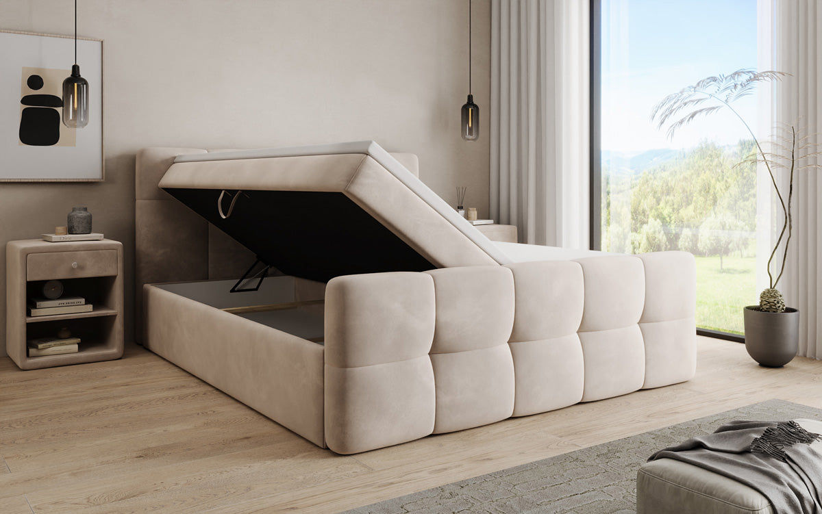 Lit boxspring Cozy Velours avec espace de rangement