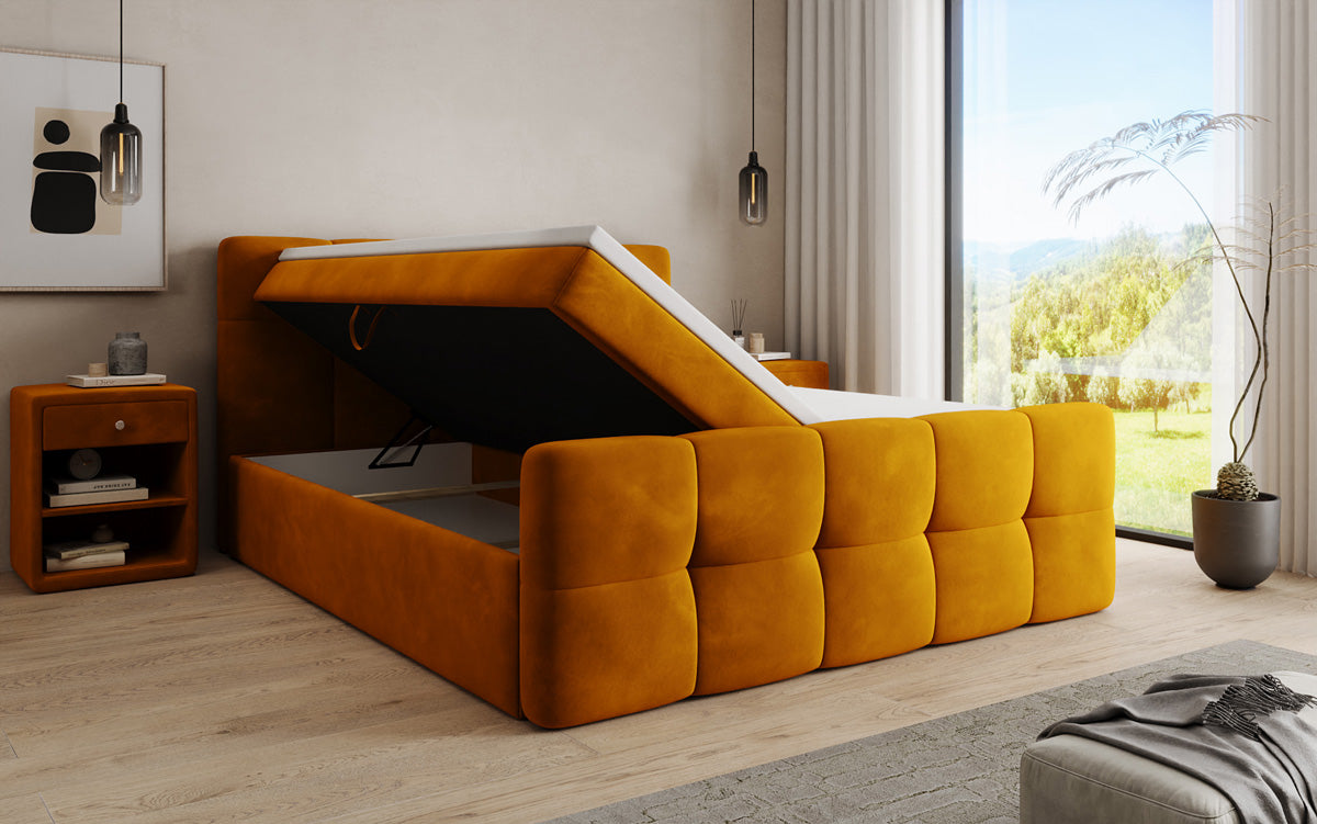 Lit boxspring Cozy Velours avec espace de rangement
