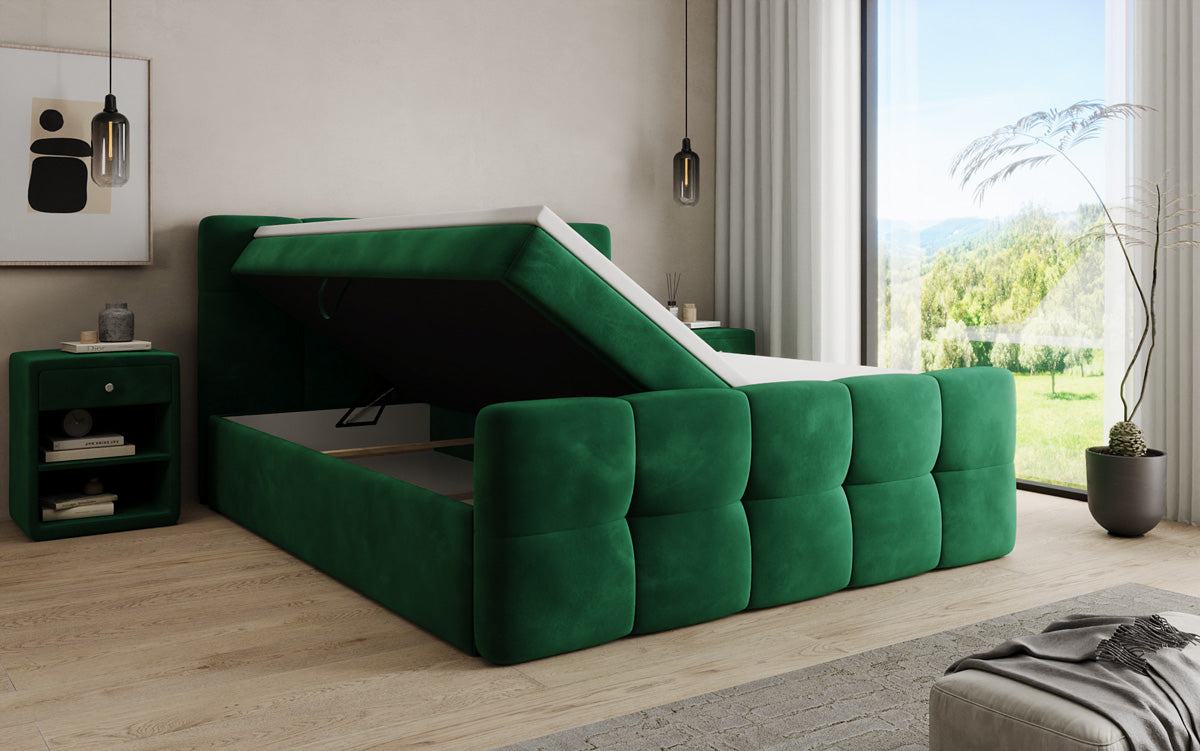 Lit boxspring Cozy Velours avec espace de rangement