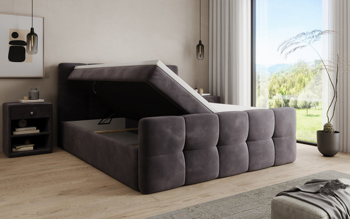 Lit boxspring Cozy Velours avec espace de rangement