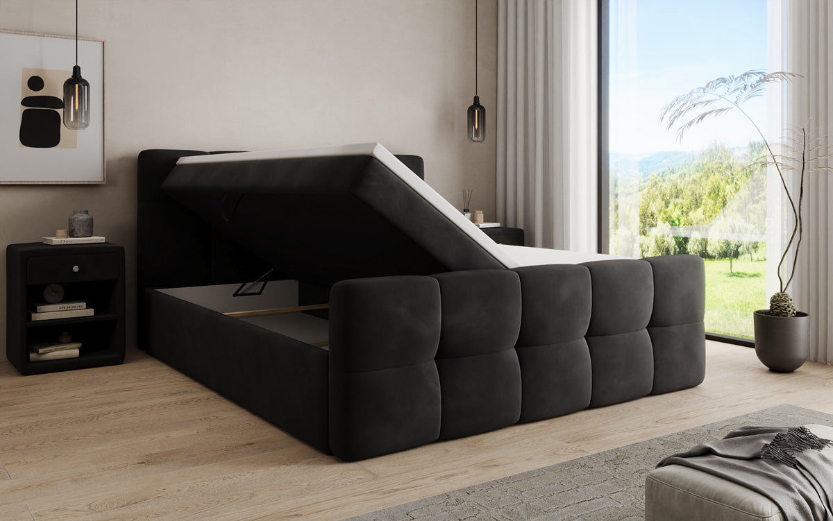 Lit boxspring Cozy Velours avec espace de rangement