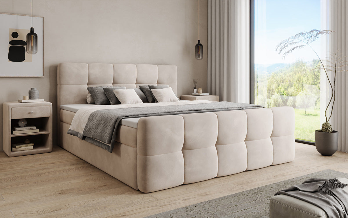 Lit boxspring Cozy Velours avec espace de rangement