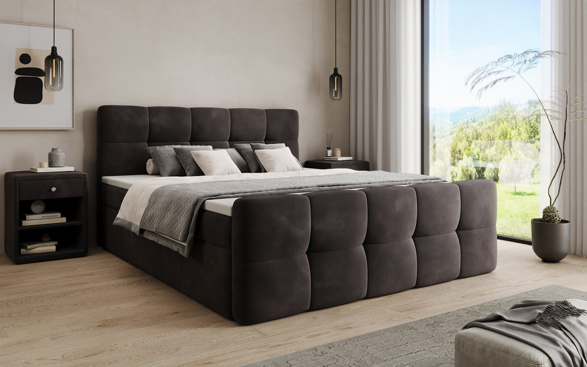Lit boxspring Cozy Velours avec espace de rangement
