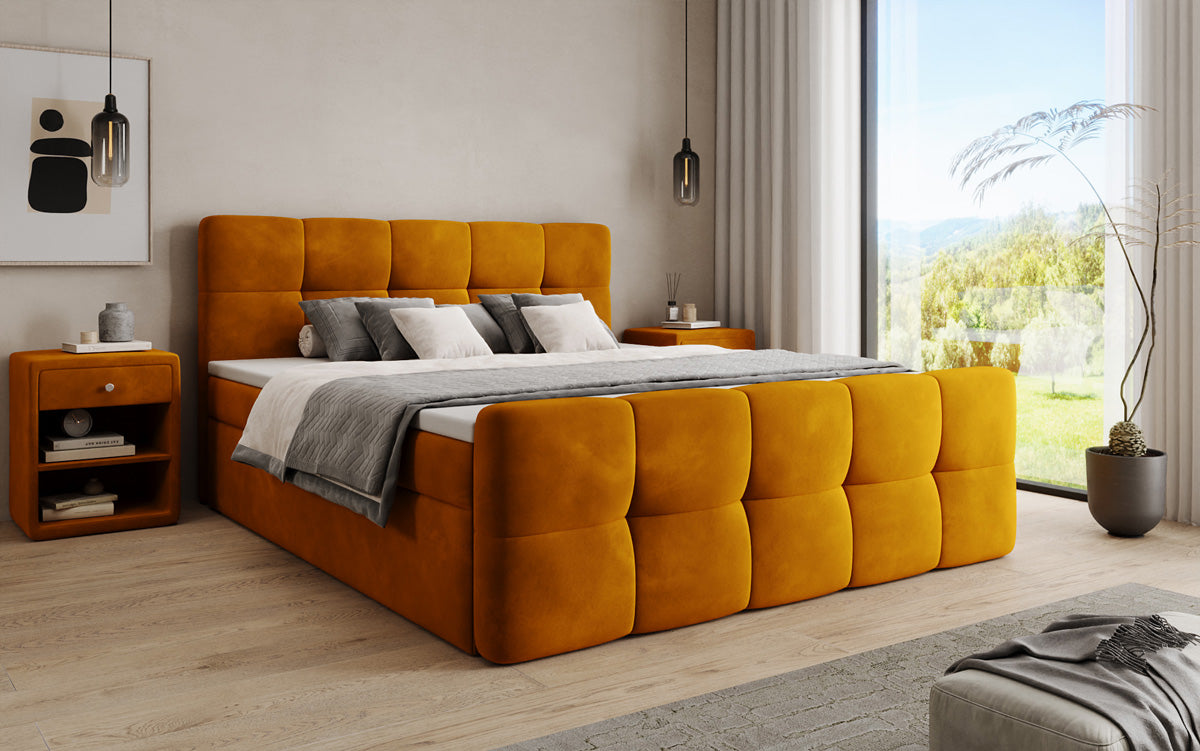 Lit boxspring Cozy Velours avec espace de rangement
