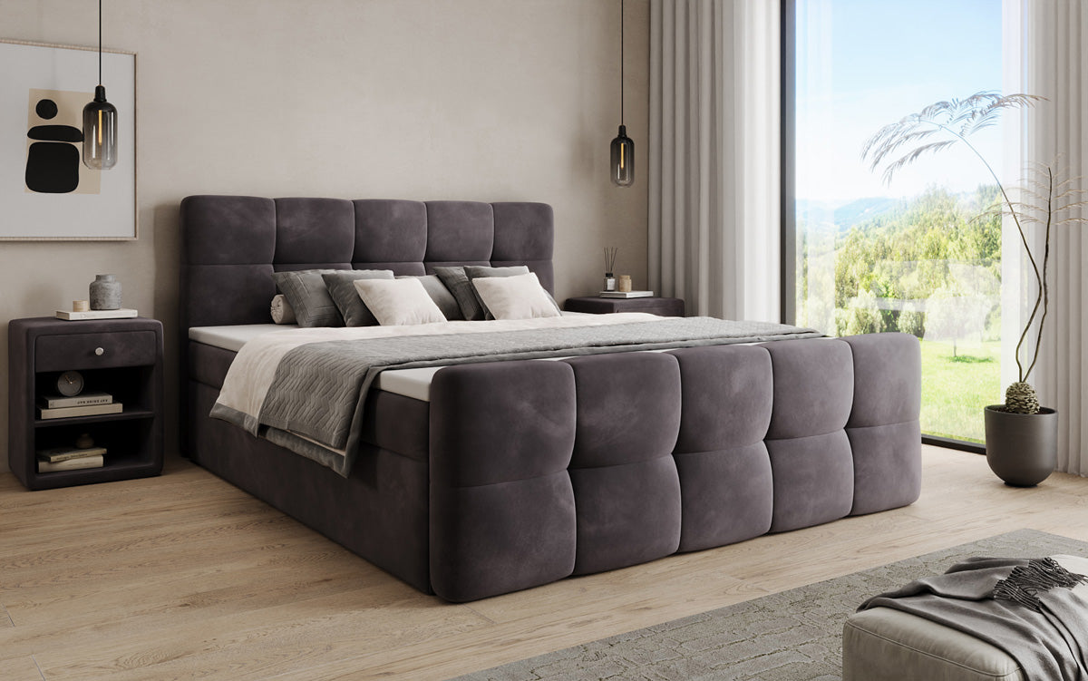 Lit boxspring Cozy Velours avec espace de rangement
