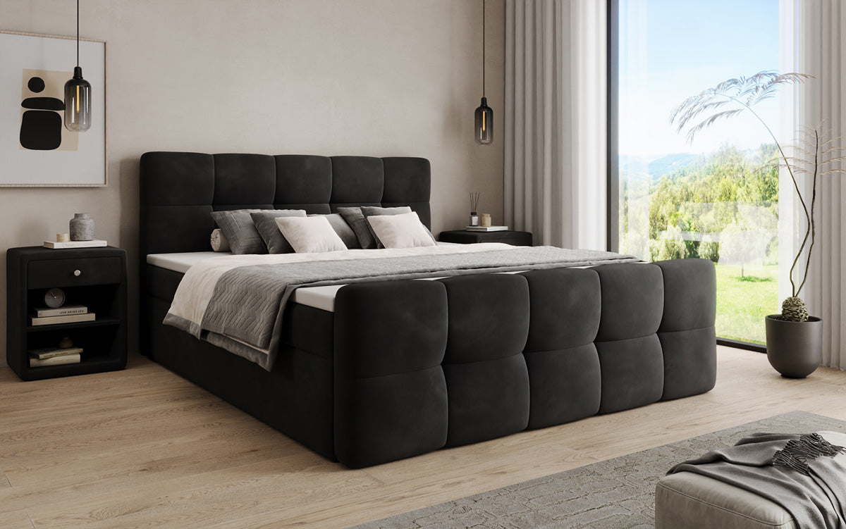 Lit boxspring Cozy Velours avec espace de rangement