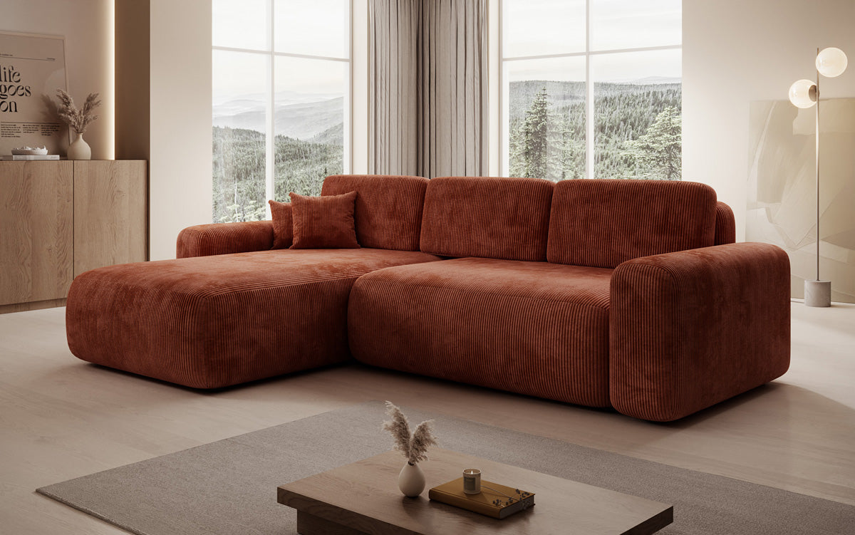Designer Ecksofa Lola mit Schlaf- und Klappfunktion in Cord