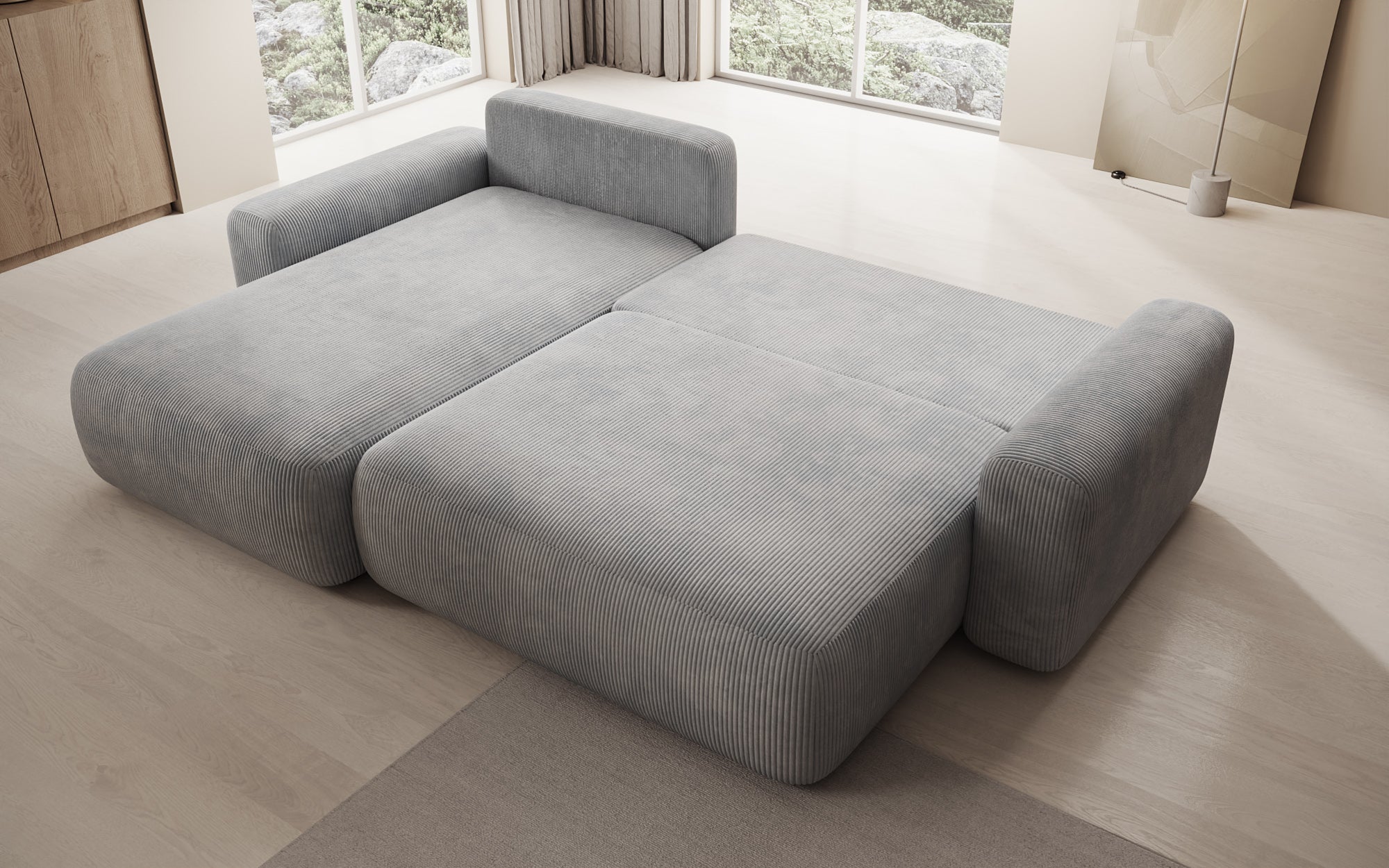 Designer Sofa Lola with sleeper and fold-out function in Corduroy