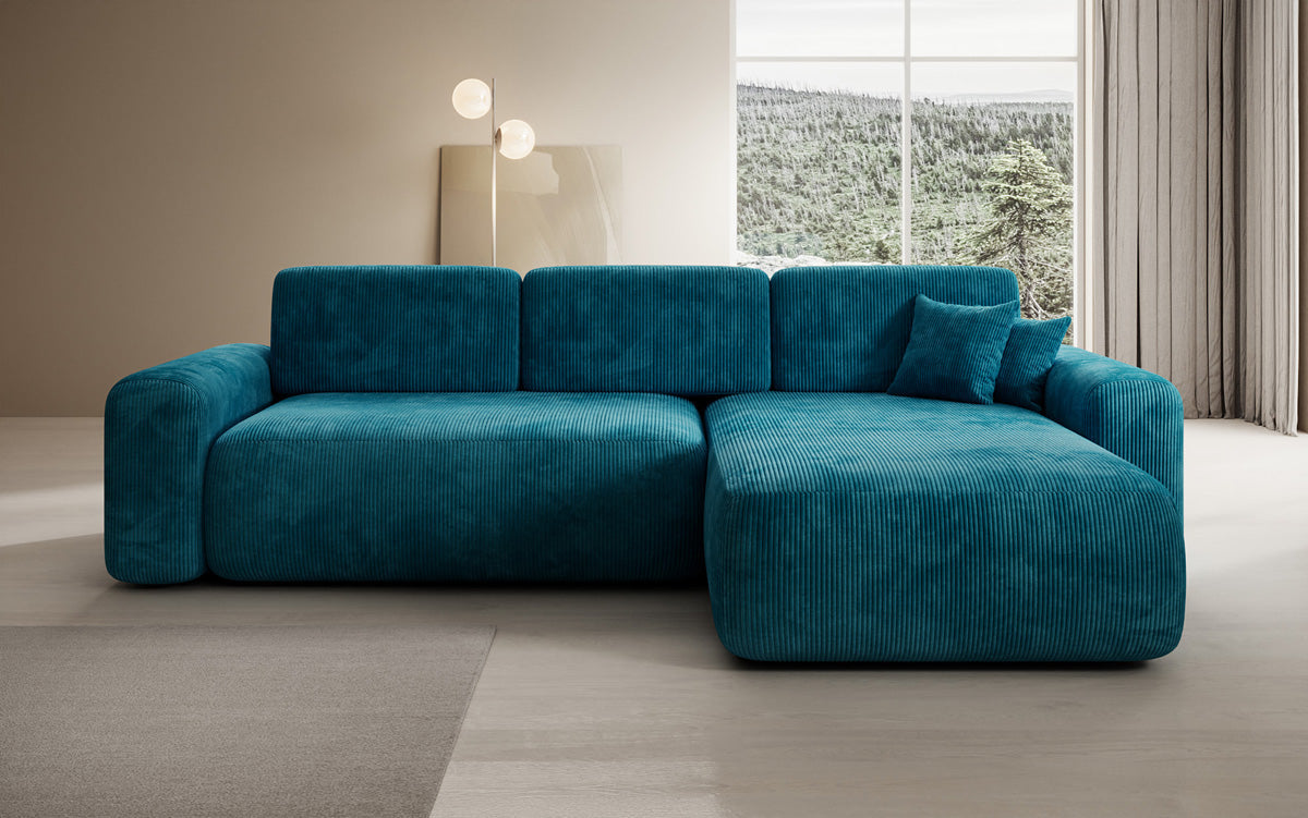 Designer Ecksofa Lola mit Schlaf- und Klappfunktion in Cord
